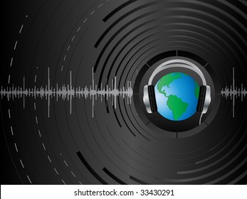 Vector abstract background with the earth and headphones.