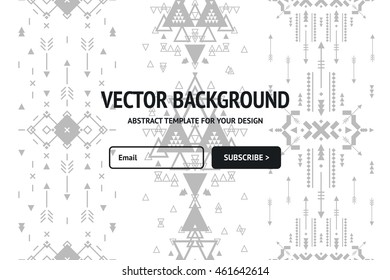 Vector abstract background, ethnic style. Email subscribe. Geometric banner with arrows and tribal elements