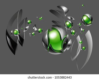 Vector abstract background. Explosion of a glass-metal ball. 
