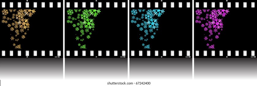 Vector abstract background. A film with snow slides in different colours.