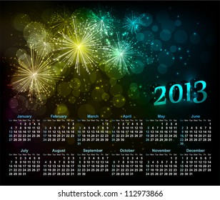 Vector abstract background with fireworks and calendar