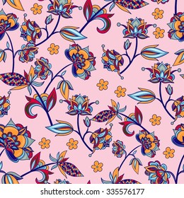 Vector abstract background with flowers in purple, pink and blue colors