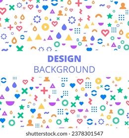 Marco de fondo abstracto vectorial de formas geométricas. Patrón de puntos, corazones, triángulos, estrellas, partículas, moléculas, fragmentos. Afiche de tecnología, medicina, presentaciones, negocios.
