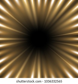 Vector abstract background with free space in the center, light effect on black background, golden color