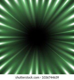 Vector abstract background with free space in the center, light effect on black background, green color