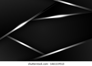 Vector abstract background of geometric shapes with sparkling silver light. Modern luxury frame template design. Eps 10 Vector illustration.
