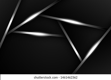 Vector abstract background of geometric shapes with sparkling silver light. Modern luxury frame template design. Eps 10 Vector illustration.