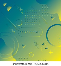 Vector abstract background with geometric shapes, lines and dots in the Memphis style of 80-90.