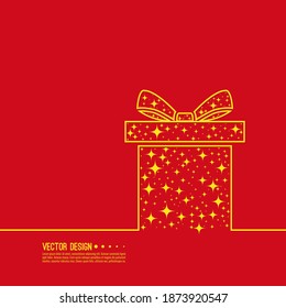 Vector abstract background with gift box, ribbon and sparkles. Holiday illustration.