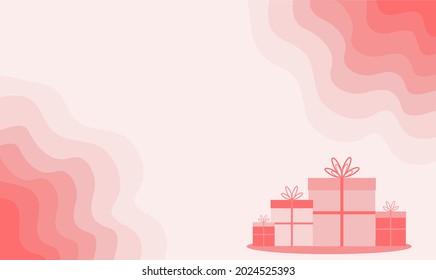 Vector abstract background with gift boxes. Design for cards, invitations to Christmas, birthday in pink and red.