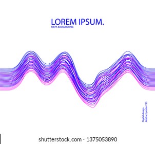 Vector abstract background with a glitch dynamic waves, lines. Music sound dynamic 10 eps background. Illustration suitable for cover, design, text, advertising banner. 