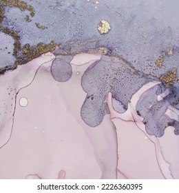 Vector Abstract Background. Golden Alcohol Ink Marble. Gold Ink Abstract Glitter. Modern Geode Painting Gold Water Color Marble. Metal Water Color Background. Blue Marble Watercolor. Pink Art Paint.