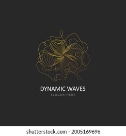 Vector abstract background with a golden dynamic waves, line and particles. The illustration is suitable for the design.
