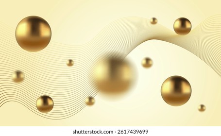 Vector abstract background with golden metallic balls. Trendy vector background in realistic style with gold.