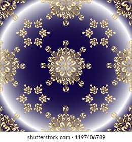 Vector abstract background with golden repeating elements on a blue, neutral and violet colors. Ornamental oriental classic golden pattern.