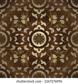 Vector abstract background with golden repeating elements on a brown and white colors. Seamless oriental classic golden pattern.