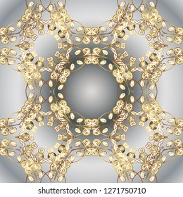 Vector abstract background with golden repeating elements on a gray and white colors. Seamless oriental classic golden pattern.