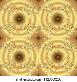Vector abstract background with golden repeating elements on a yellow and beige colors. Seamless oriental classic golden pattern.