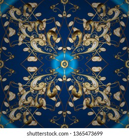 Vector abstract background with golden repeating elements on a blue and brown colors. Seamless oriental classic golden pattern.