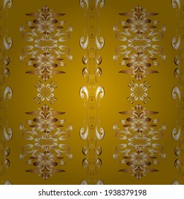 Vector abstract background with golden repeating elements on a beige, yellow and brown colors. Seamless oriental classic golden pattern.