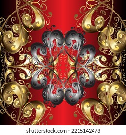 Vector abstract background with golden repeating elements on a brown, red and gray colors. Seamless oriental classic golden pattern.