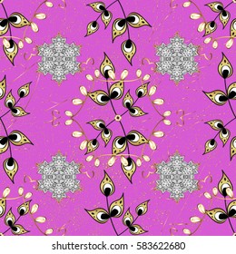 Vector abstract background with golden repeating elements on a pink background. Oriental classic golden pattern.