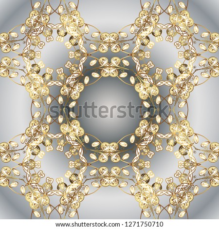 Vector abstract background with golden repeating elements on a gray and white colors. Seamless oriental classic golden pattern.