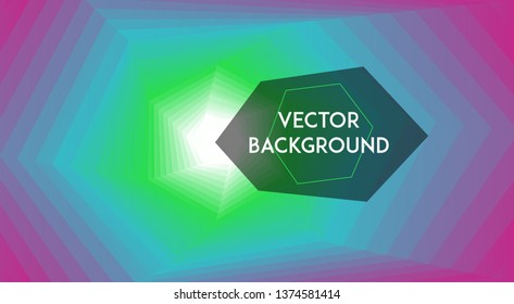 Vector abstract background. Gradient of bright colors: white, blue, green, pink. Hexagon twisted. Fractal illustration going down to the center. The image is disassembled into many elements.