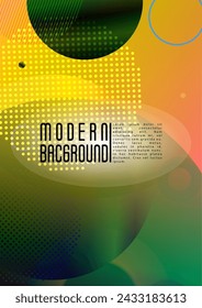 Vector Abstract Background with Gradient Mesh Holographic Circles. Hipster Graphic Template Design with Lines, Dots, Round Shapes. Memphis Print for your Business Layout.