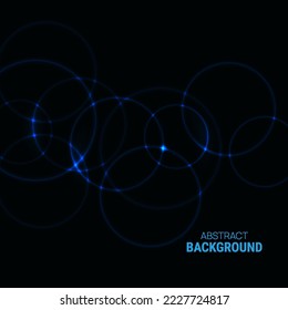 Vector abstract background with green overlapping circles. Chaotic motion. Round banner with empty space for text. Science and connection concept.