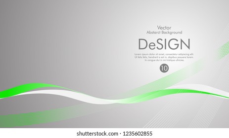 Vector abstract background with green wavy lines, with a gray background
