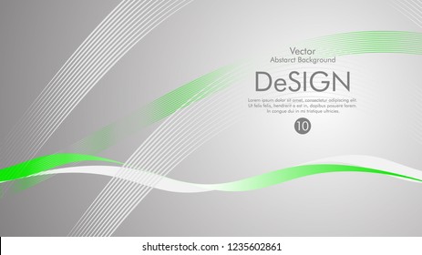 Vector abstract background with green wavy lines, with a gray background