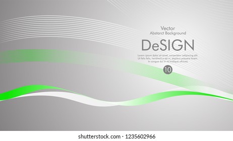 Vector abstract background with green wavy lines, with a gray background