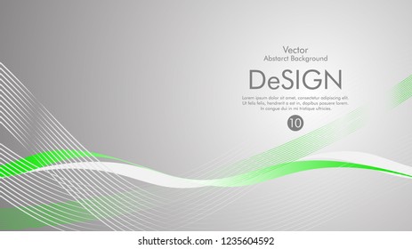 Vector abstract background with green wavy lines, with a gray background