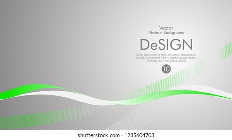 Vector abstract background with green wavy lines, with a gray background
