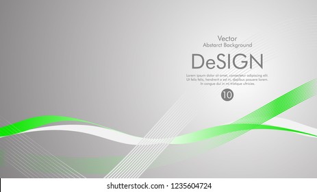 Vector abstract background with green wavy lines, with a gray background