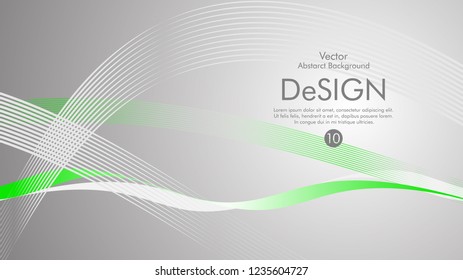Vector abstract background with green wavy lines, with a gray background