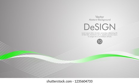 Vector abstract background with green wavy lines, with a gray background