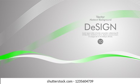 Vector abstract background with green wavy lines, with a gray background