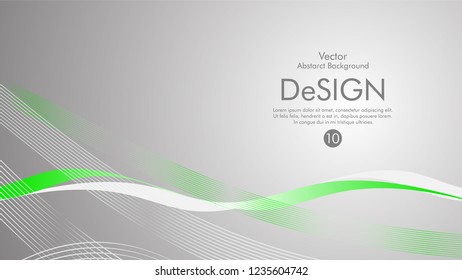Vector abstract background with green wavy lines, with a gray background