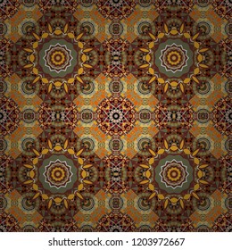Vector abstract background in green, yellow and brown colors. Floor tiles, porcelain ceramic tile, geometric seamless pattern for surface and floor, marble floor tiles.