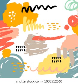 Vector Abstract background with hand drawn textures, memphis style. Universal card, pastel colors. Retro design, fashion art.