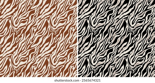 Vector abstract background with hand drawn zebra repeat pattern, seamless pattern with black and brown line art at beige background, linear wallpaper design, allover print, wallpaper digital style