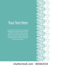 Vector abstract background with hand drawn doodle turquoise ornamental border. Design template with place for text. 