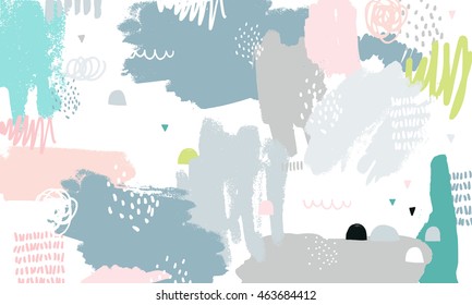 Vector Abstract background with hand drawn textures, memphis style. Universal card, pastel colors. Retro design, fashion art