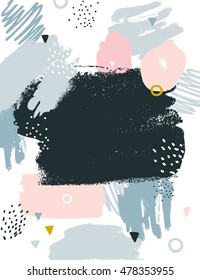 Vector Abstract background with hand drawn textures, memphis style. Universal card, pastel colors. Retro design, fashion art