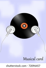 vector abstract background with headphones and vinyl record