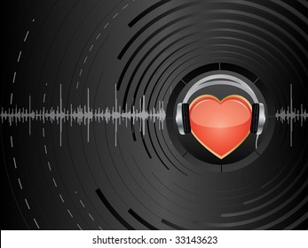 Vector abstract background with heart and earphones.