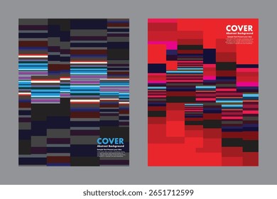 Vector abstract background with horizontal line blocks forming a rhythmic. Bold color strips pop form overall palette, A balance of order and distortion. For covers, annual report, digital artwork.