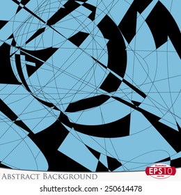 Vector abstract background illustration. Black lines and fills on the mono color background. Constructivism style.